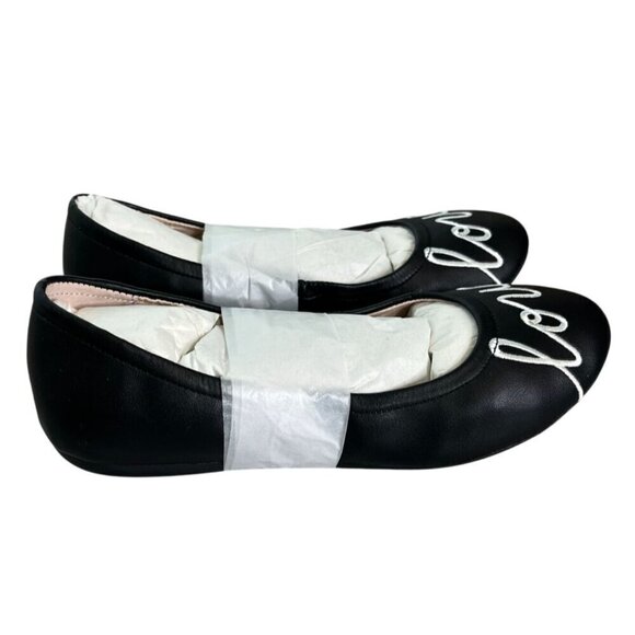 NIB Ed By Ellen Degeneres Black Faux Leather Ballet Flats Embroidered Love 4.5M - Picture 2 of 9
